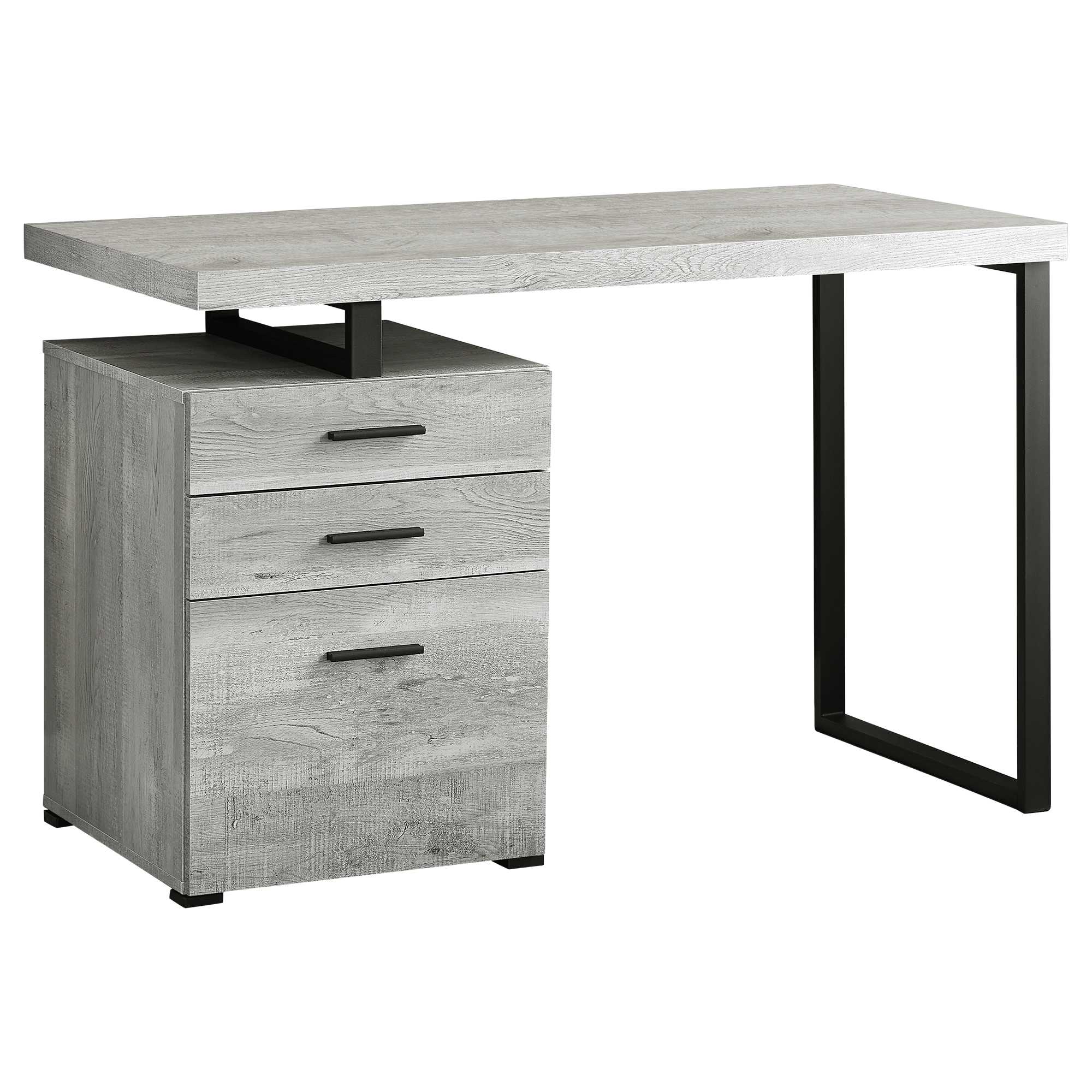 24" Grey Rectangular Computer Desk With Three Drawers