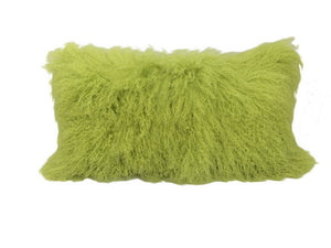 17" Lime Green Genuine Tibetan Lamb Fur Pillow With Microsuede Backing