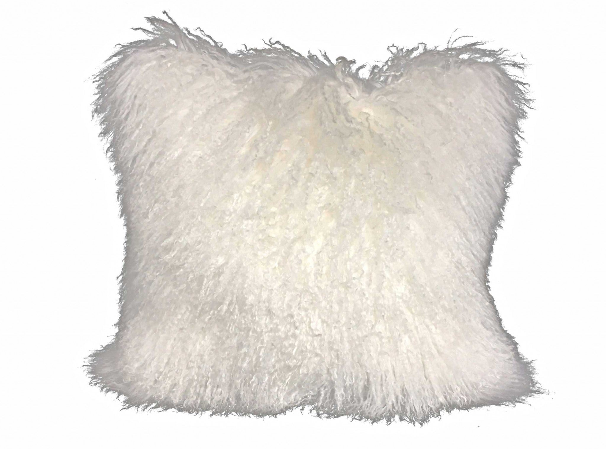 20" Bright White Genuine Tibetan Lamb Fur Pillow With Microsuede Backing