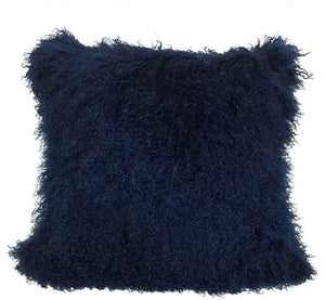 20" Navy Blue Genuine Tibetan Lamb Fur Pillow With Microsuede Backing