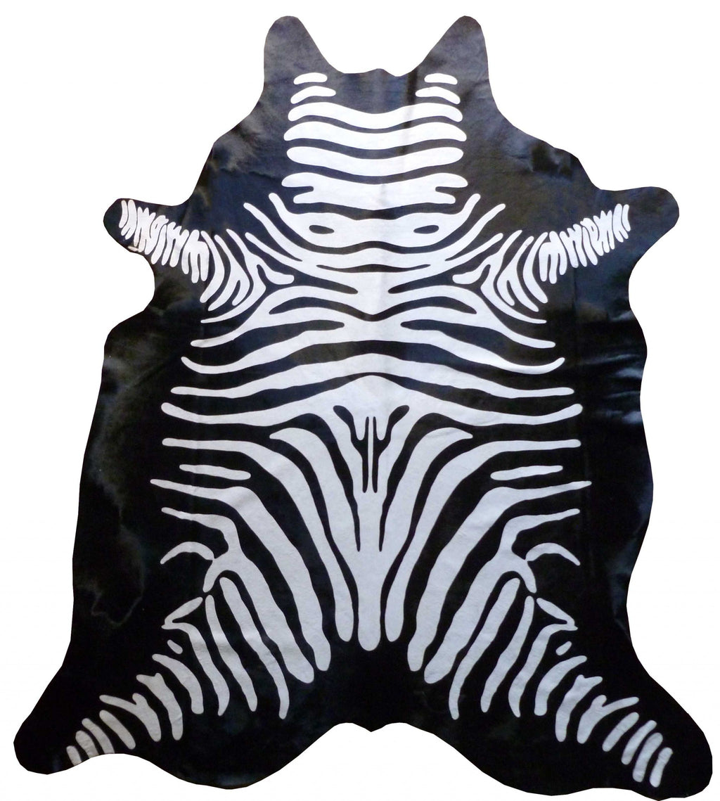 6 Ft Stenciled Reverse Zebra Cowhide Rug - 99fab 