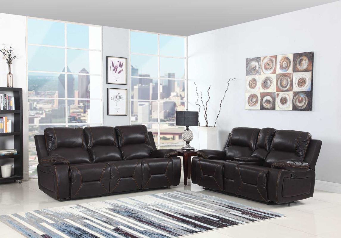 89" X 40"  X 40" Modern Brown Leather Sofa And Loveseat