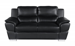 85'' X 34'' X 35'' Modern Black Leather Sofa And Loveseat