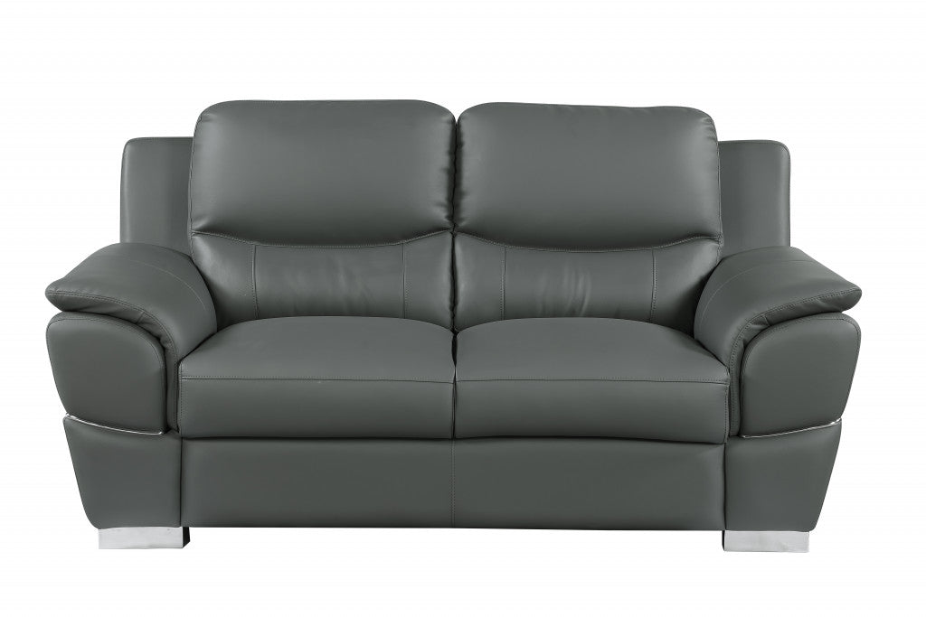 69'" X 34'"  X 35'" Modern Gray Leather Sofa And Loveseat