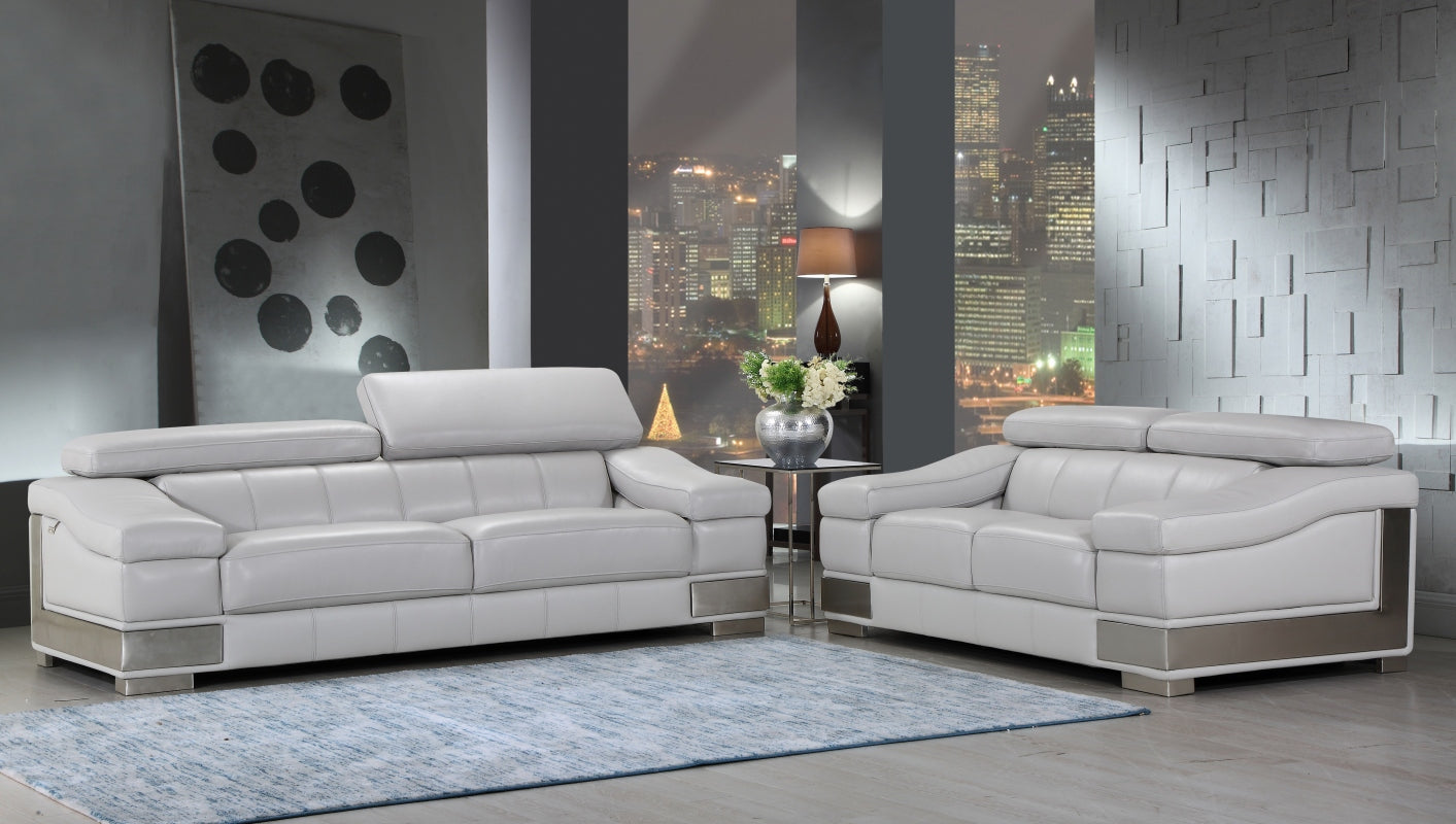 73'" X 43'"  X 31'" Modern Light Gray Leather Sofa And Loveseat