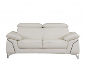 White Faux Leather Stationary L Shaped Two Piece Sofa And Chaise