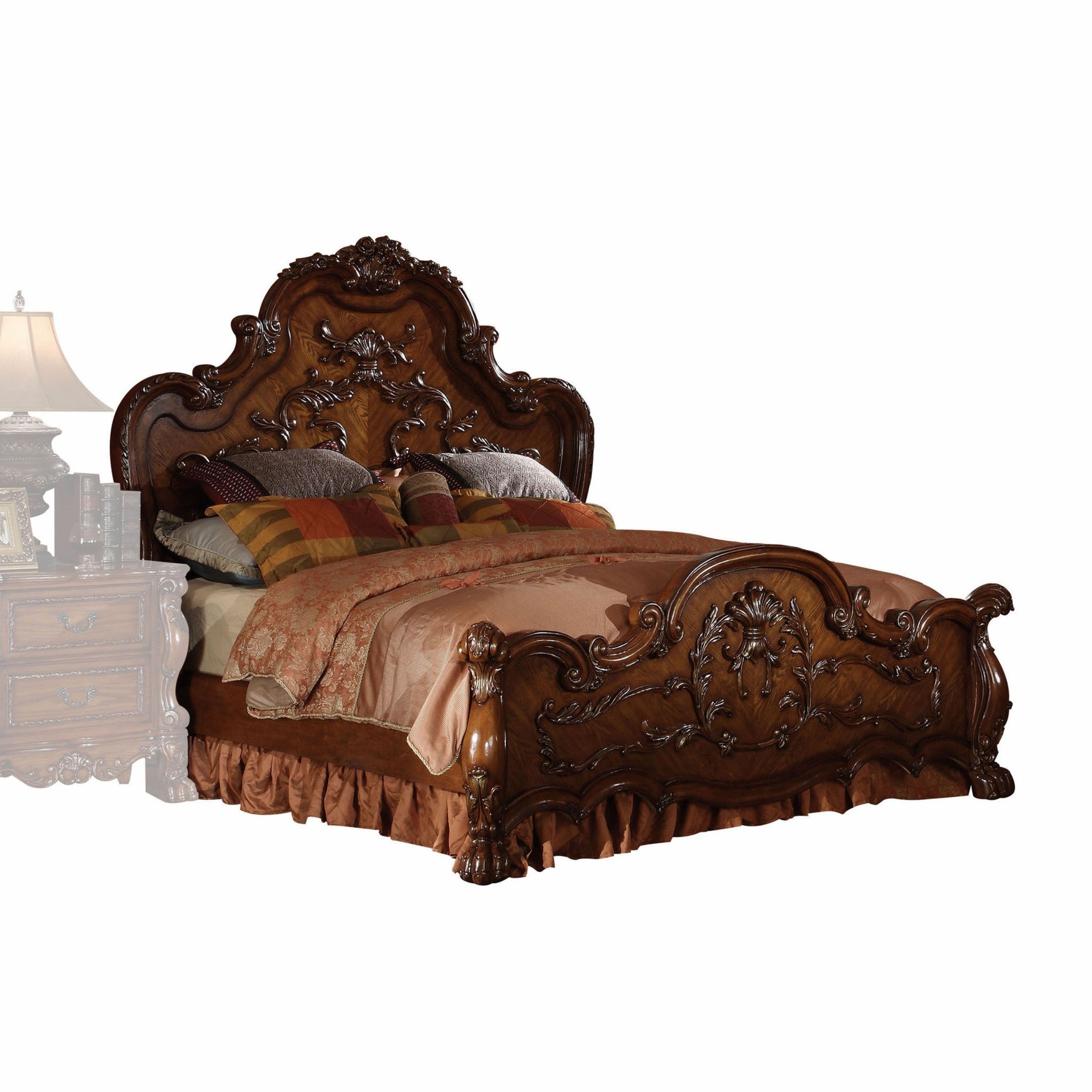 72" X 91" X 72" Cherry Oak Wood Poly Resin Queen Bed