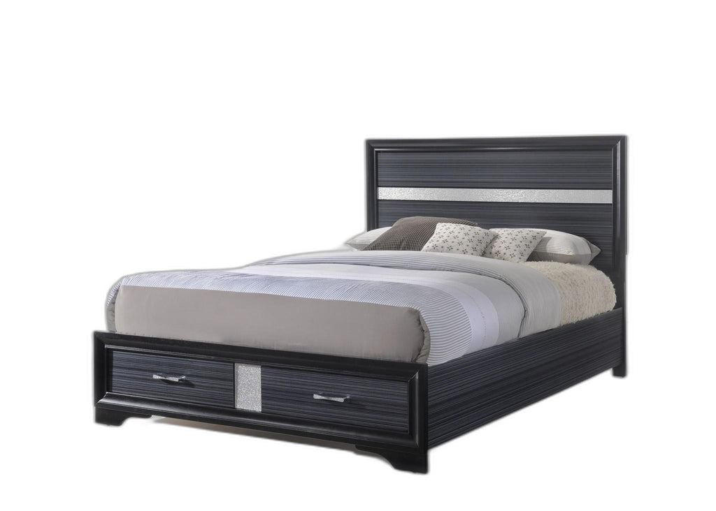 Beige And Black Upholstered Wooltwo Drawer Bed - 99fab 