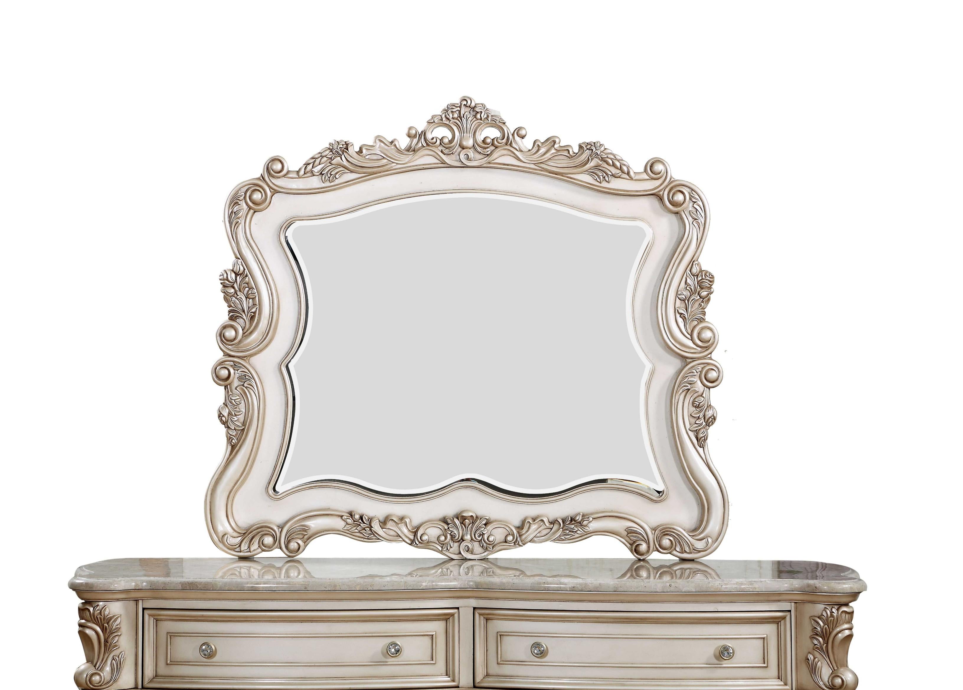 44" White Novelty Dresser Mirror Mounts To Dresser With Solid Wood Frame