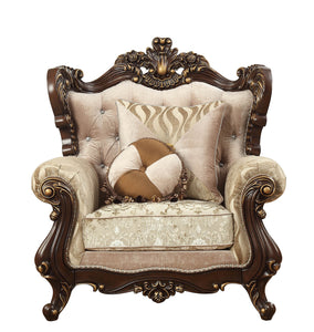 36" Beige And Brown Fabric Damask Tufted Chesterfield Chair