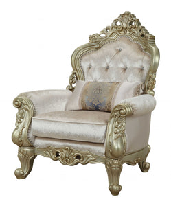 40" White And Pearl Fabric Damask Tufted Chesterfield Chair