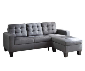 Gray Linen Stationary L Shaped Three Piece Sofa And Chaise