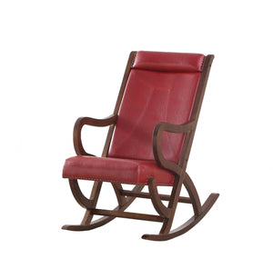 22" X 36" X 38" Burgundy Pu Walnut Wood Upholstered (Seat) Rocking Chair