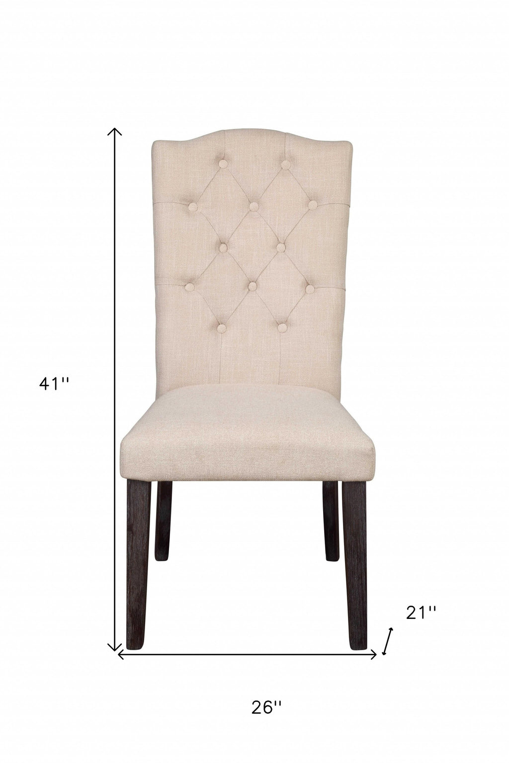 Set Of Two Beige And Espresso Upholstered Fabric Dining Chairs - 99fab 