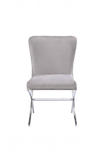 24" Beige Velvet And Silver Parsons Chair