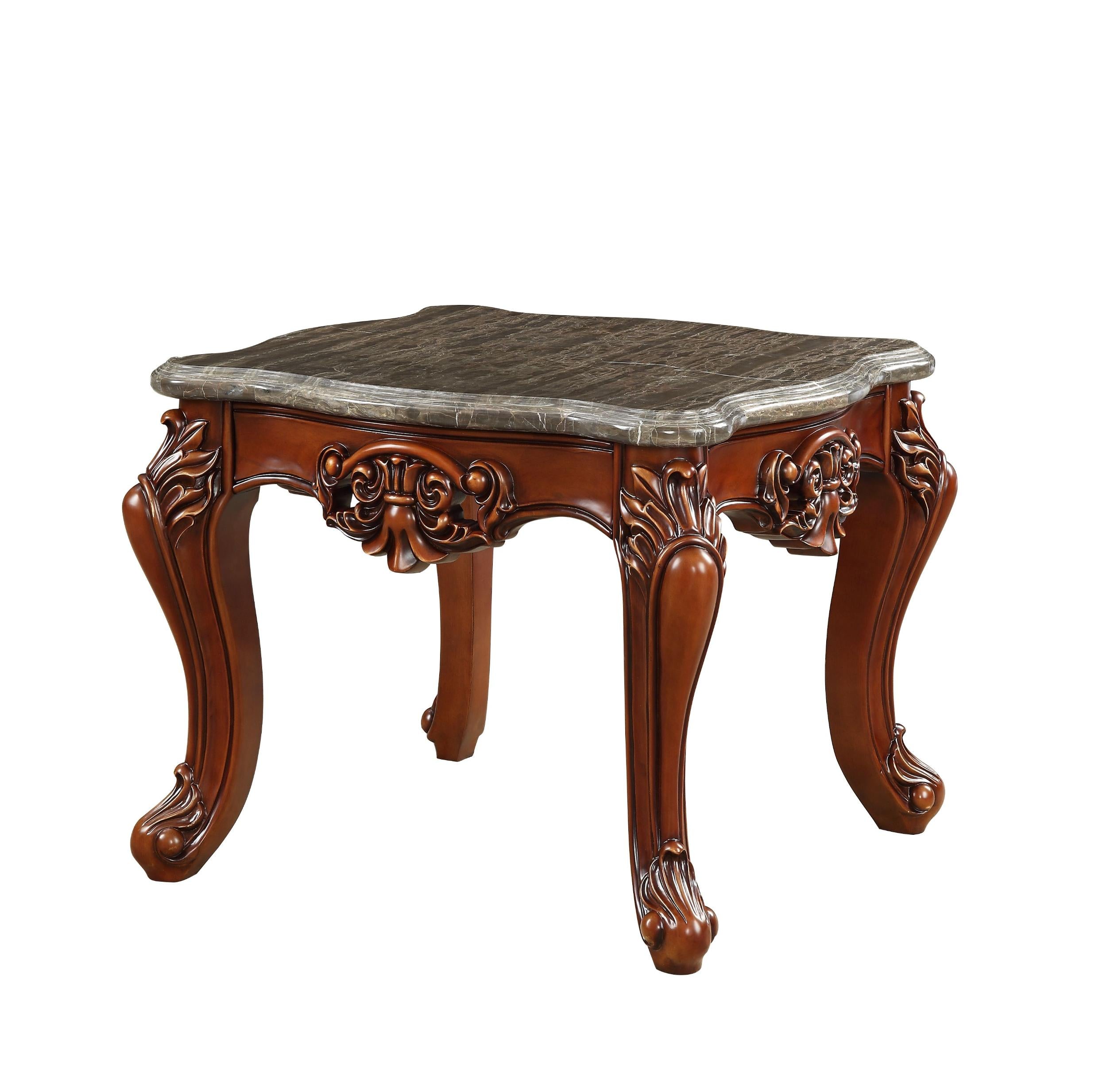 30' X 30' X 25' Marble Walnut Wood End Table