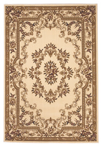 8'X11' Ivory Machine Woven Hand Carved Floral Medallion Indoor Area Rug