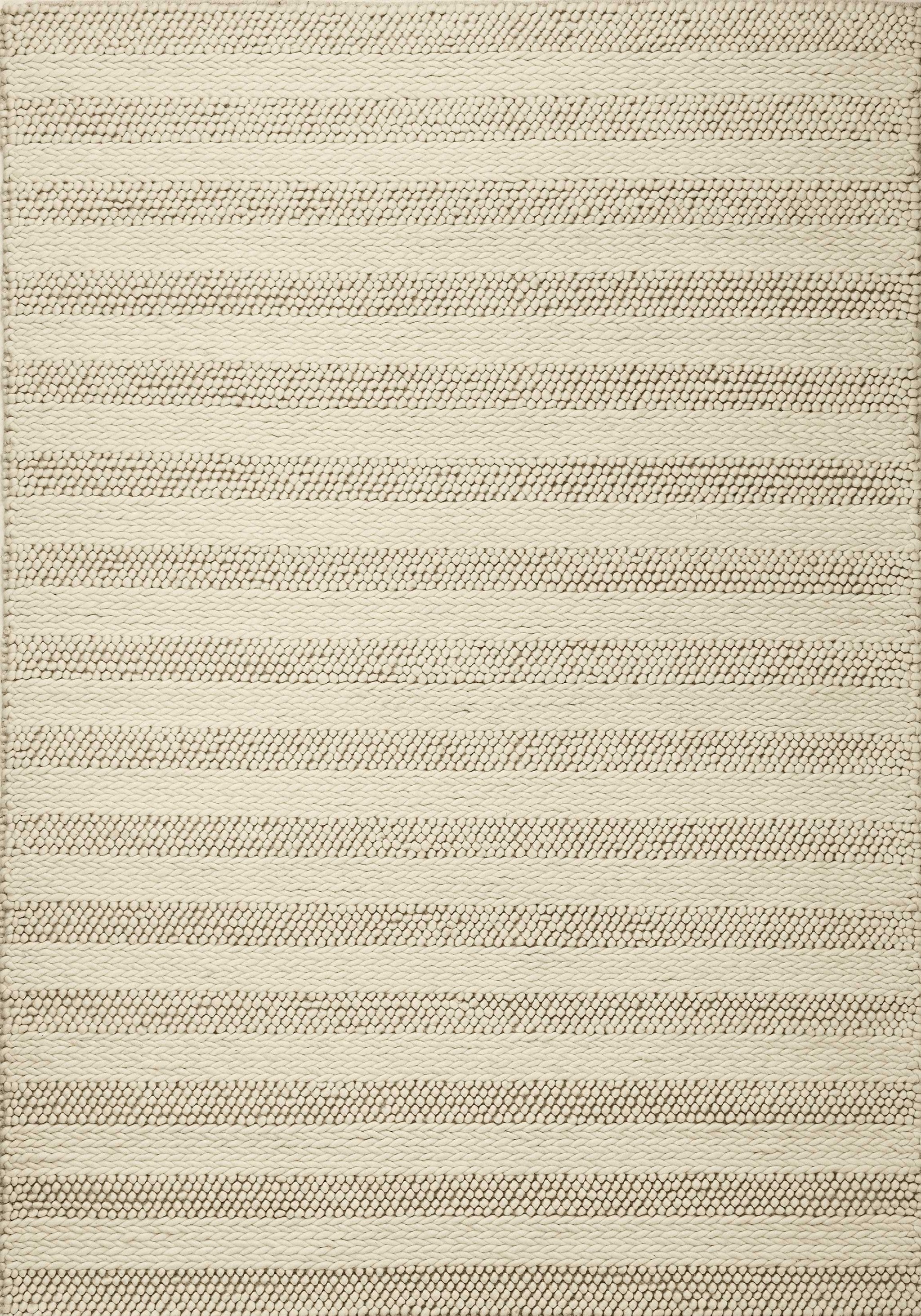 5'X7' White Ivory Hand Woven Knobby Cornish Stripe Indoor Area Rug