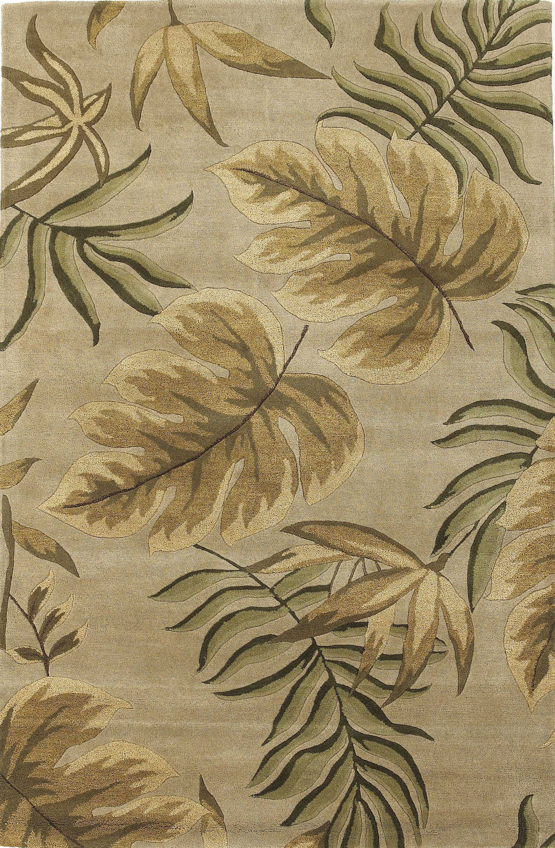 5'X8' Sand Beige Hand Tufted Tropical Leaves Indoor Area Rug