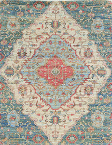 7'X12' Blue Red Hand Woven Traditional Medallion Indoor Area Rug