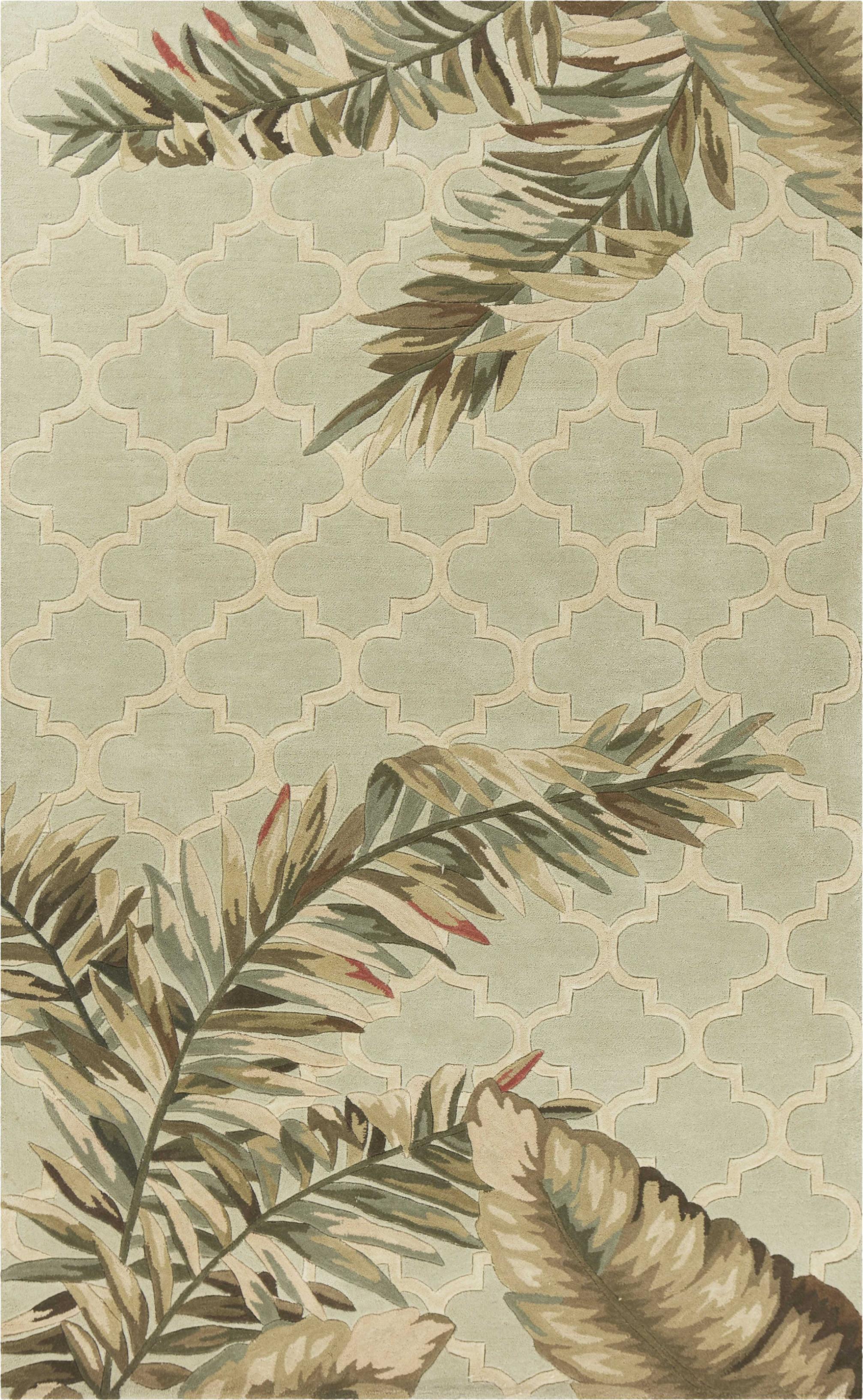 5'X8' Sage Green Hand Tufted Tropical Quatrefoil Indoor Area Rug