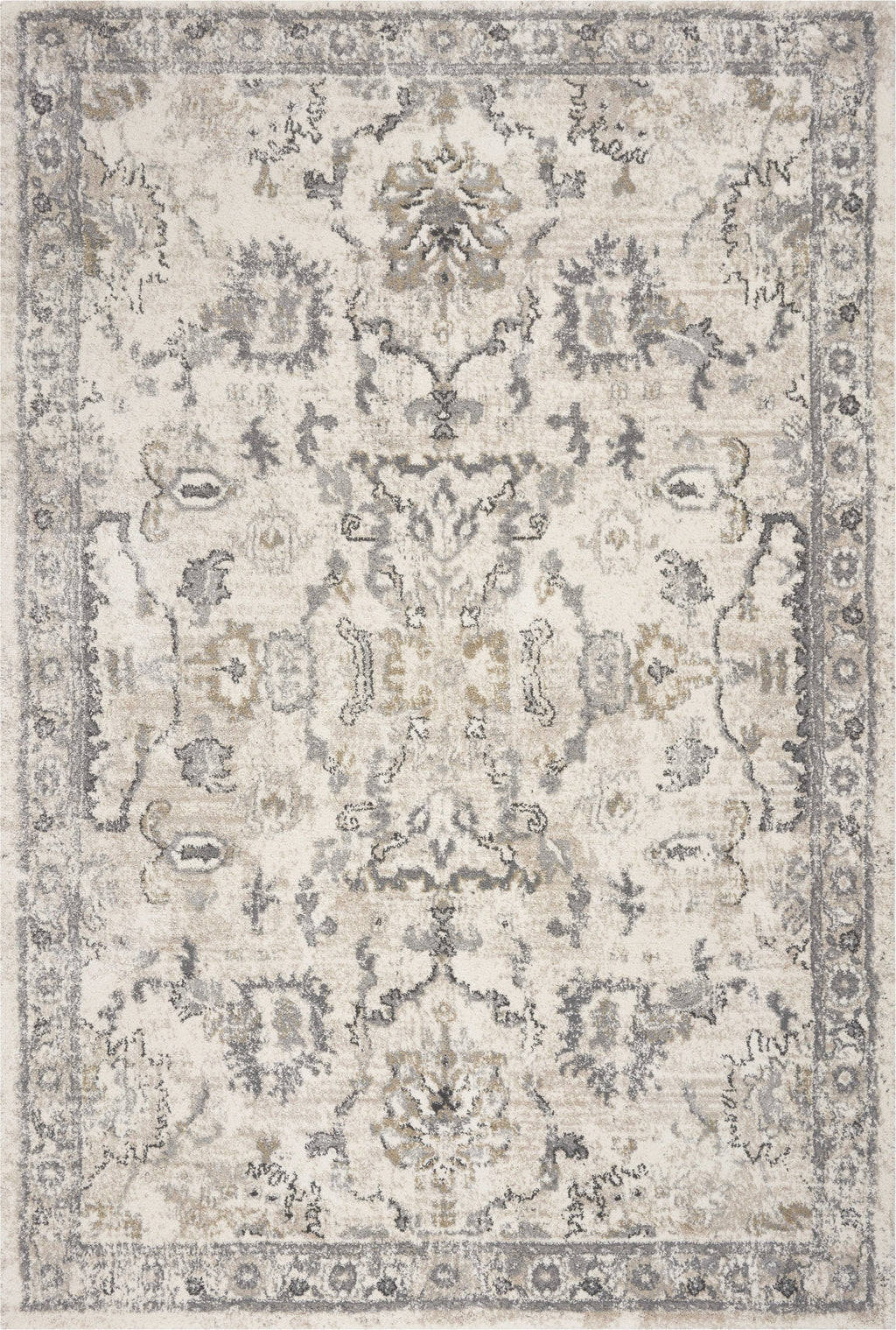 8'X10' Ivory Machine Woven Distressed Floral Traditional Indoor Area Rug - 99fab 