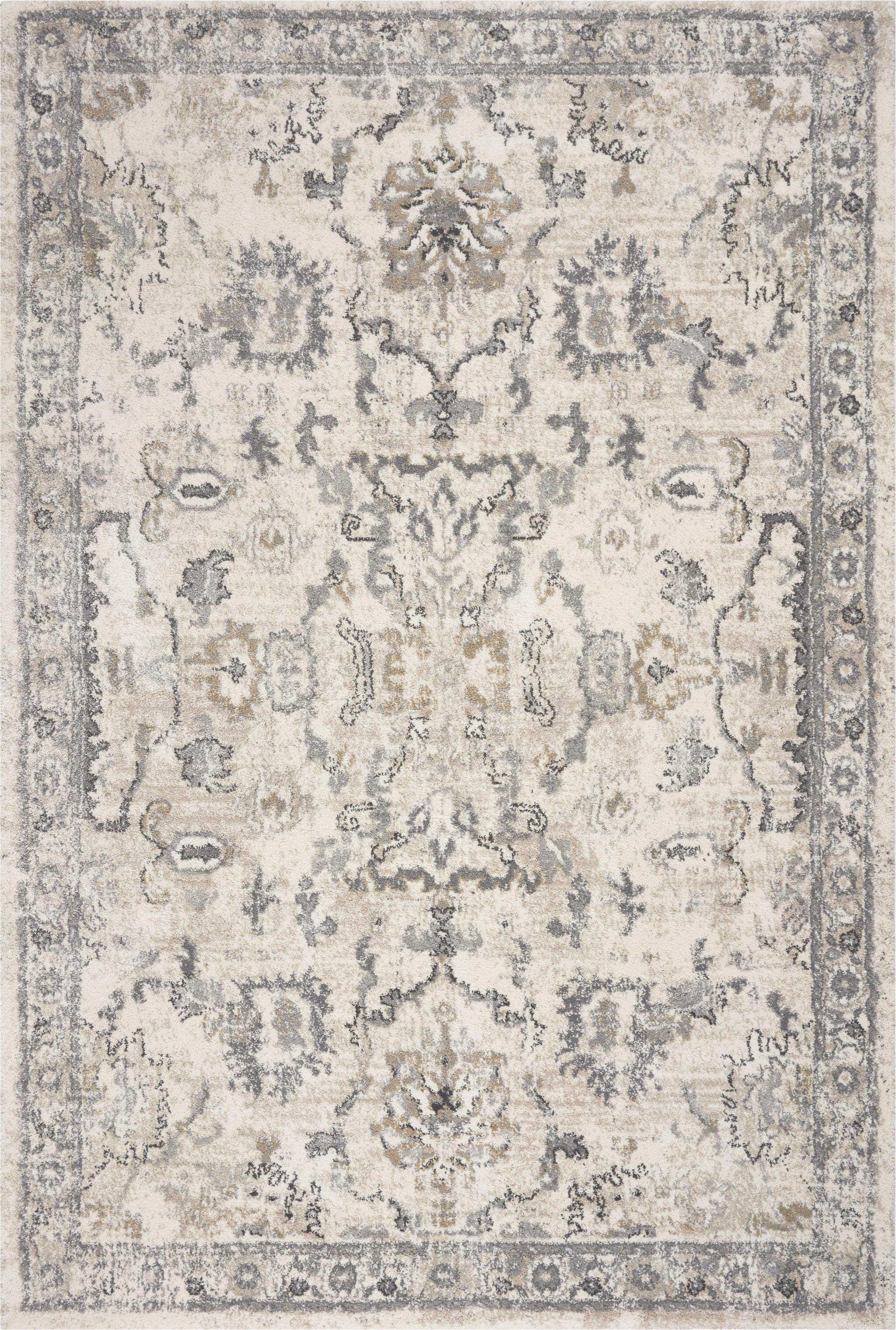 8'X10' Ivory Machine Woven Distressed Floral Traditional Indoor Area Rug