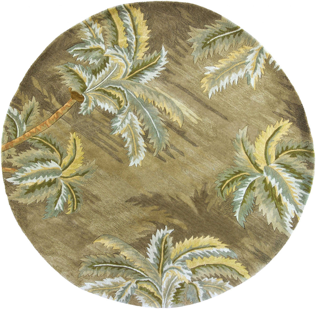 8' Moss Green Hand Tufted Tropical Trees Round Indoor Area Rug - 99fab 