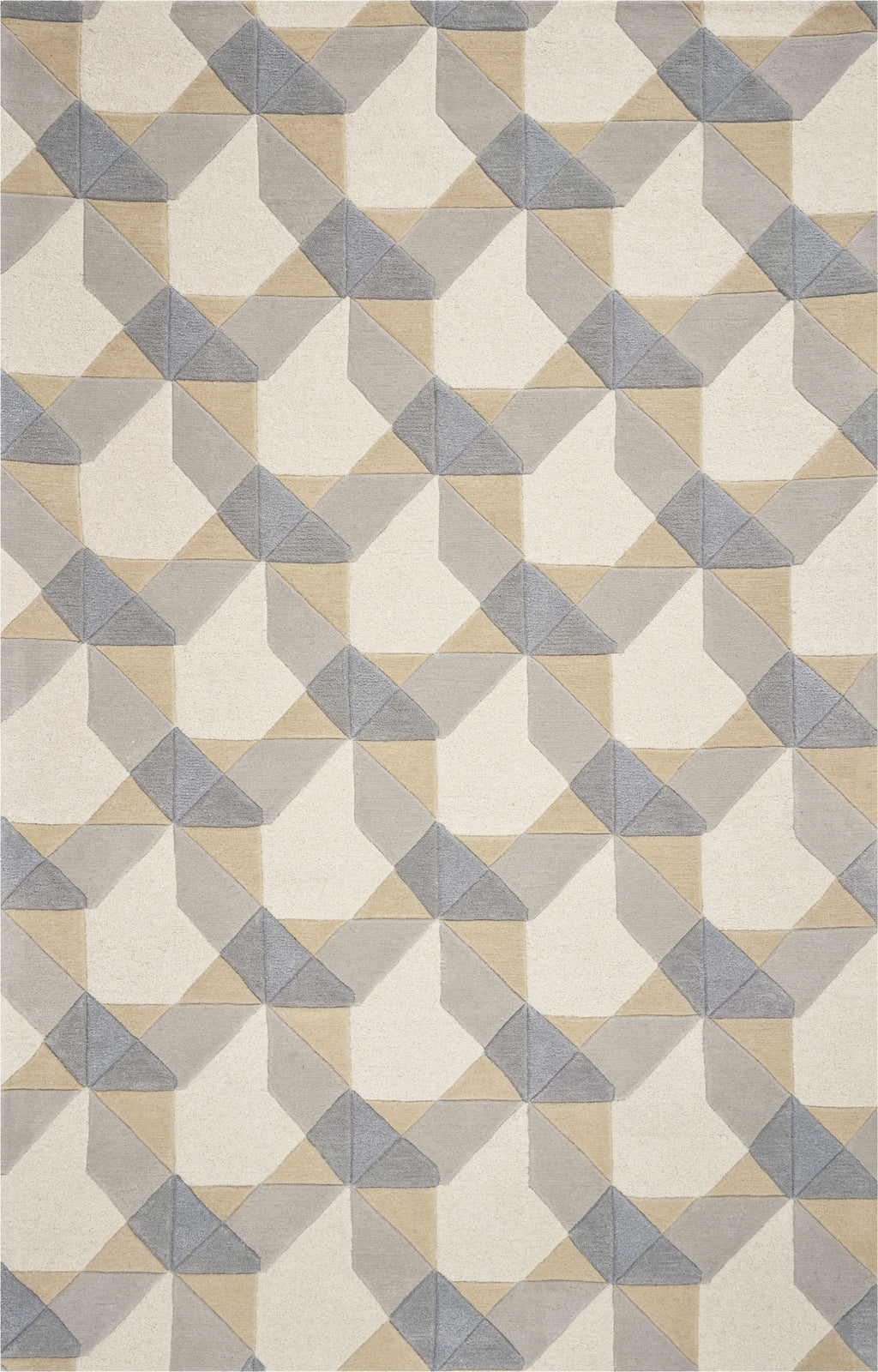 8'X11' Ivory Grey Hand Tufted Geometric Chain Pattern Indoor Area Rug - 99fab 