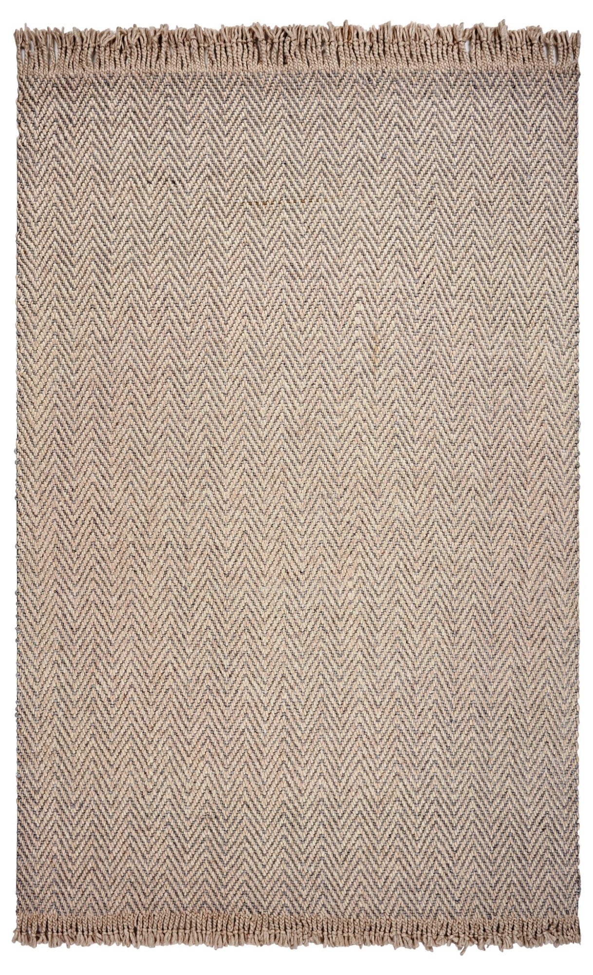 9'X12' Oatmeal Beige Hand Woven Herringbone With Braided Fringe Indoor Area Rug