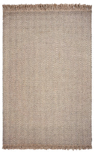 9'X12' Oatmeal Beige Hand Woven Herringbone With Braided Fringe Indoor Area Rug