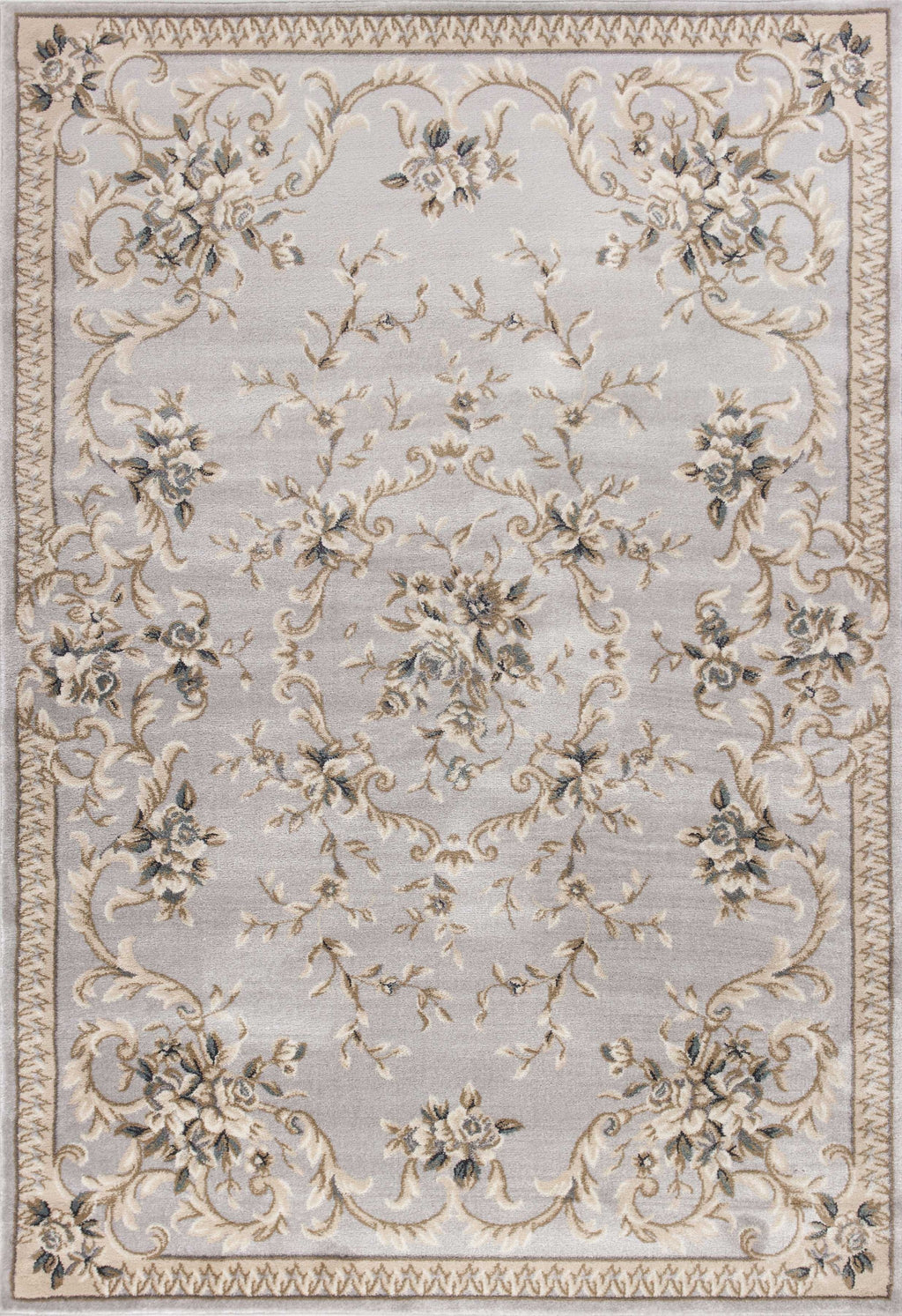 9'X12' Light Grey Bordered Floral Indoor Area Rug - 99fab 