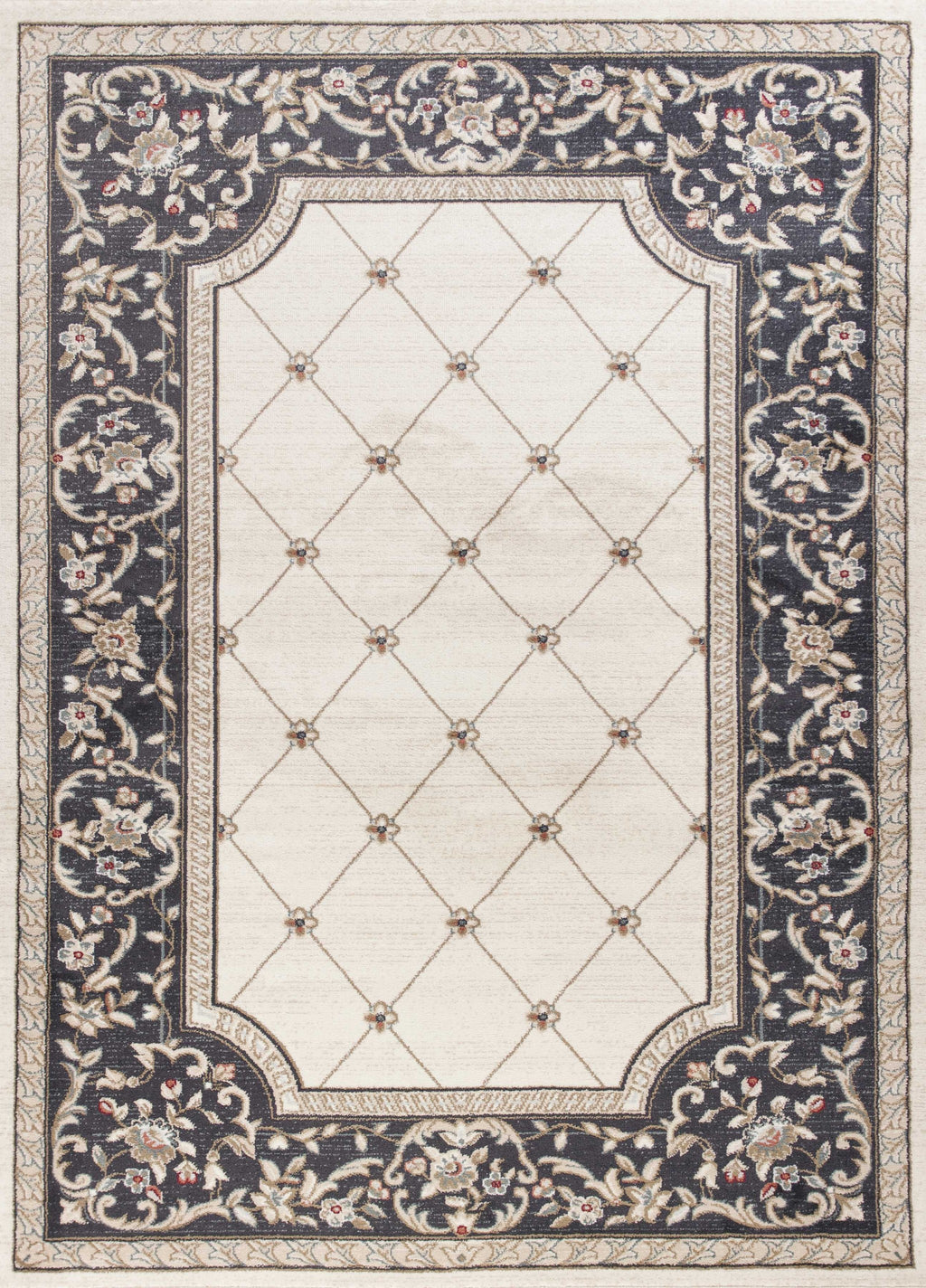 9'X12' Ivory Grey Bordered Floral Indoor Area Rug - 99fab 