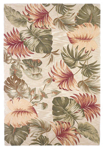 9'X12' Beige Hand Tufted Tropical Leaves Indoor Area Rug