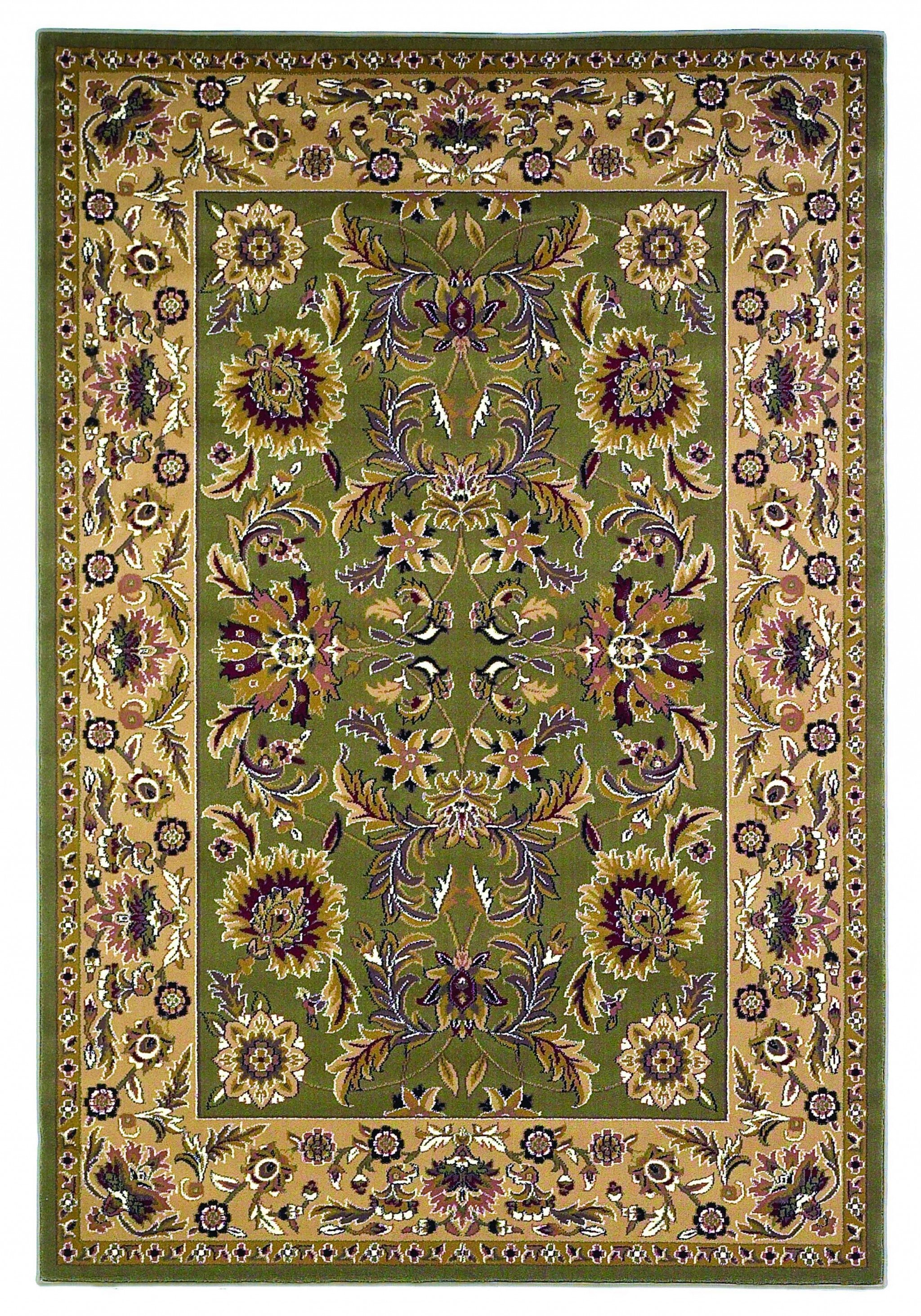 10'X13' Green Taupe Machine Woven Floral Traditional Indoor Area Rug