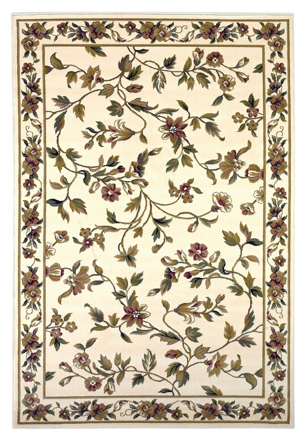 10'X13' Ivory Machine Woven Floral Vines Indoor Area Rug - 99fab 