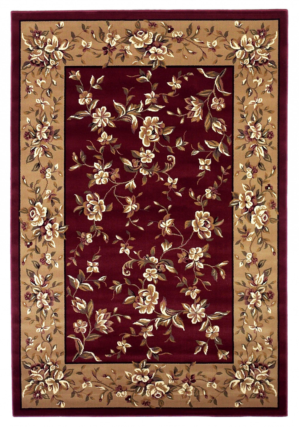 10'X13' Red Beige Machine Woven Floral Traditional Indoor Area Rug - 99fab 