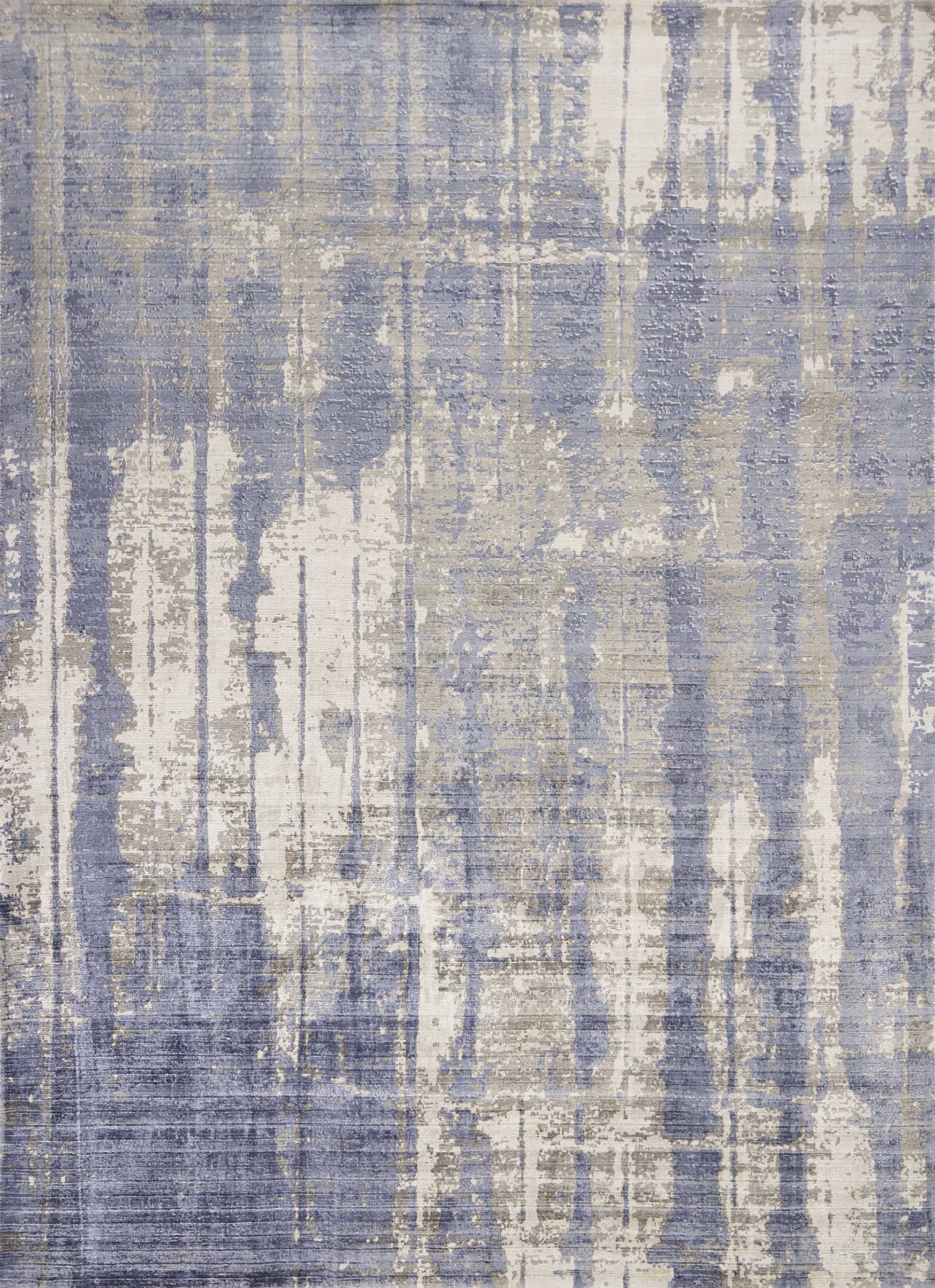 9'X13' Grey Blue Hand Loomed Abstract Brushstroke Indoor Area Rug