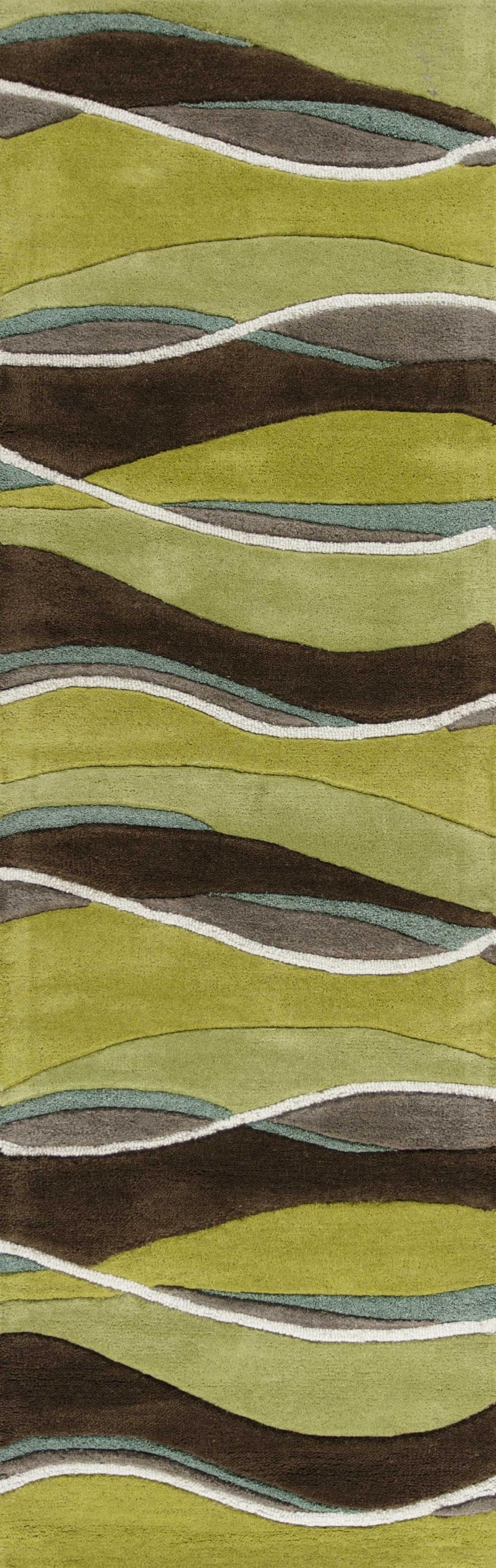 8' Lime Mocha Hand Tufted Abstract Waves Indoor Runner Rug - 99fab 