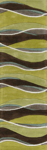 8' Lime Mocha Hand Tufted Abstract Waves Indoor Runner Rug