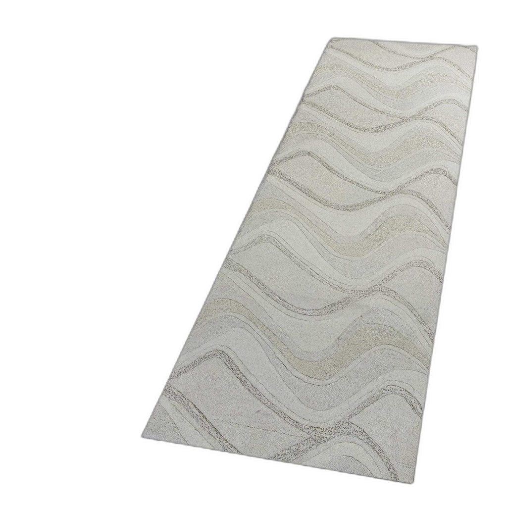 2' X 7' Ivory Abstract Waves Wool Runner Rug - 99fab 