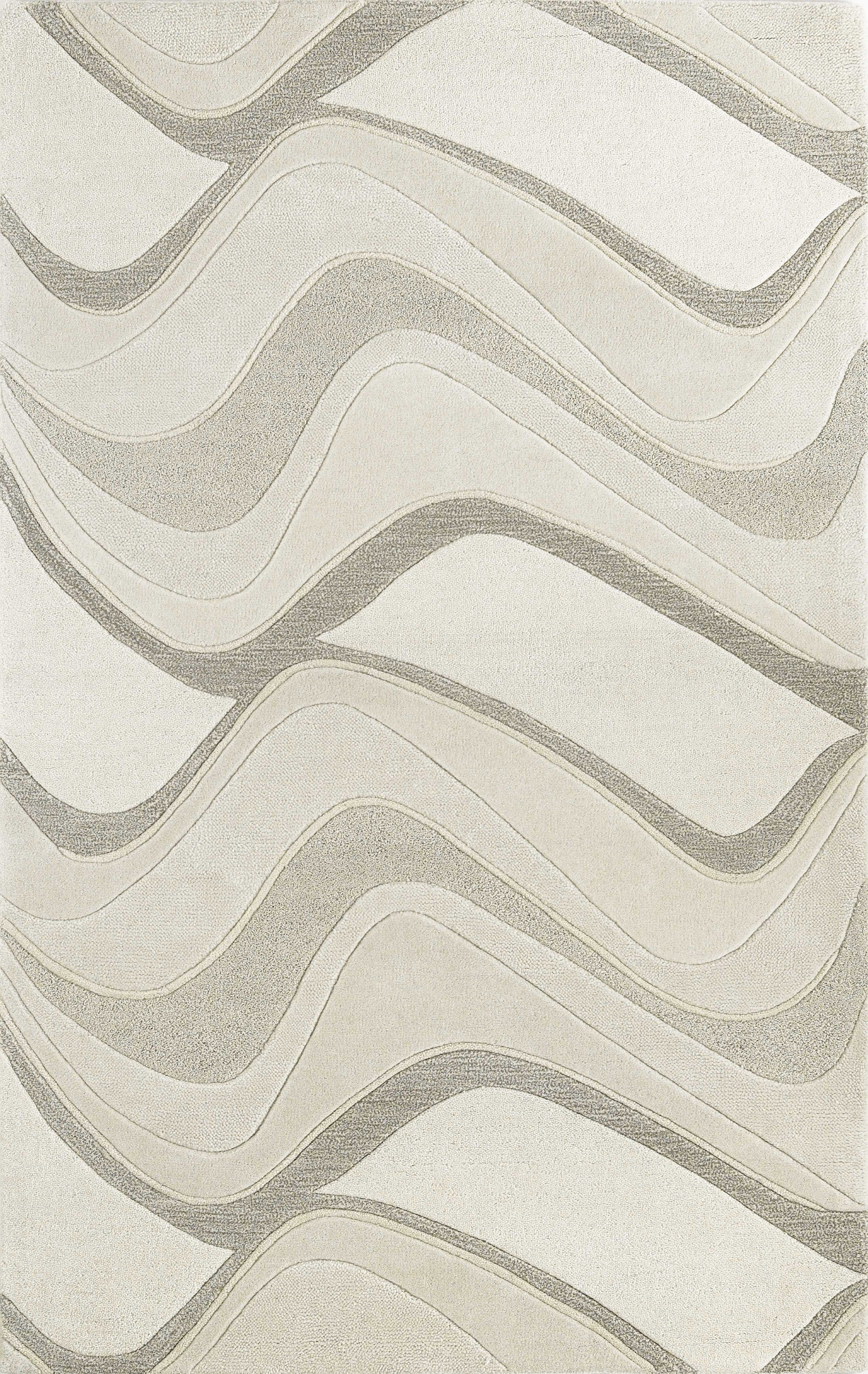 3'X5' Ivory Hand Tufted Abstract Waves Indoor Area Rug