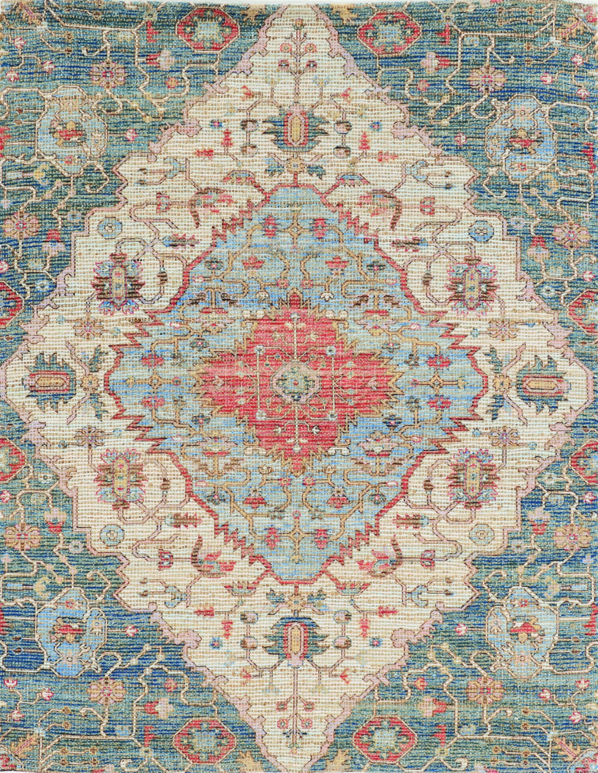 5' X 7' Blue Or Red Vintage Diamond Jute Area Rug