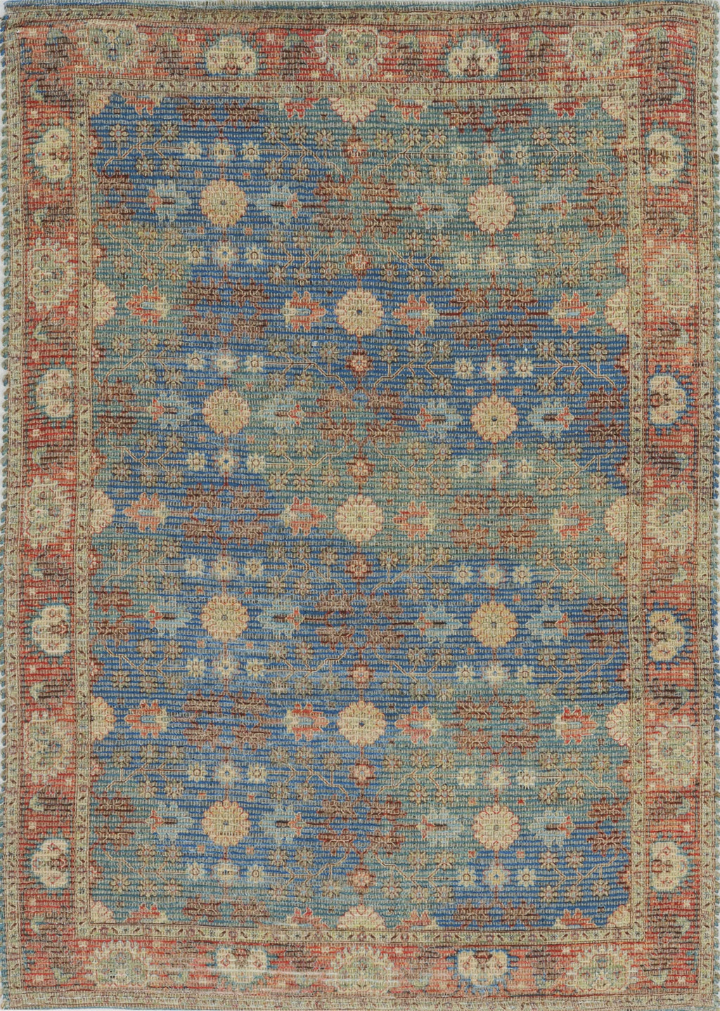 5'X7' Blue Red Hand Woven Floral Traditional Indoor Area Rug - 99fab 