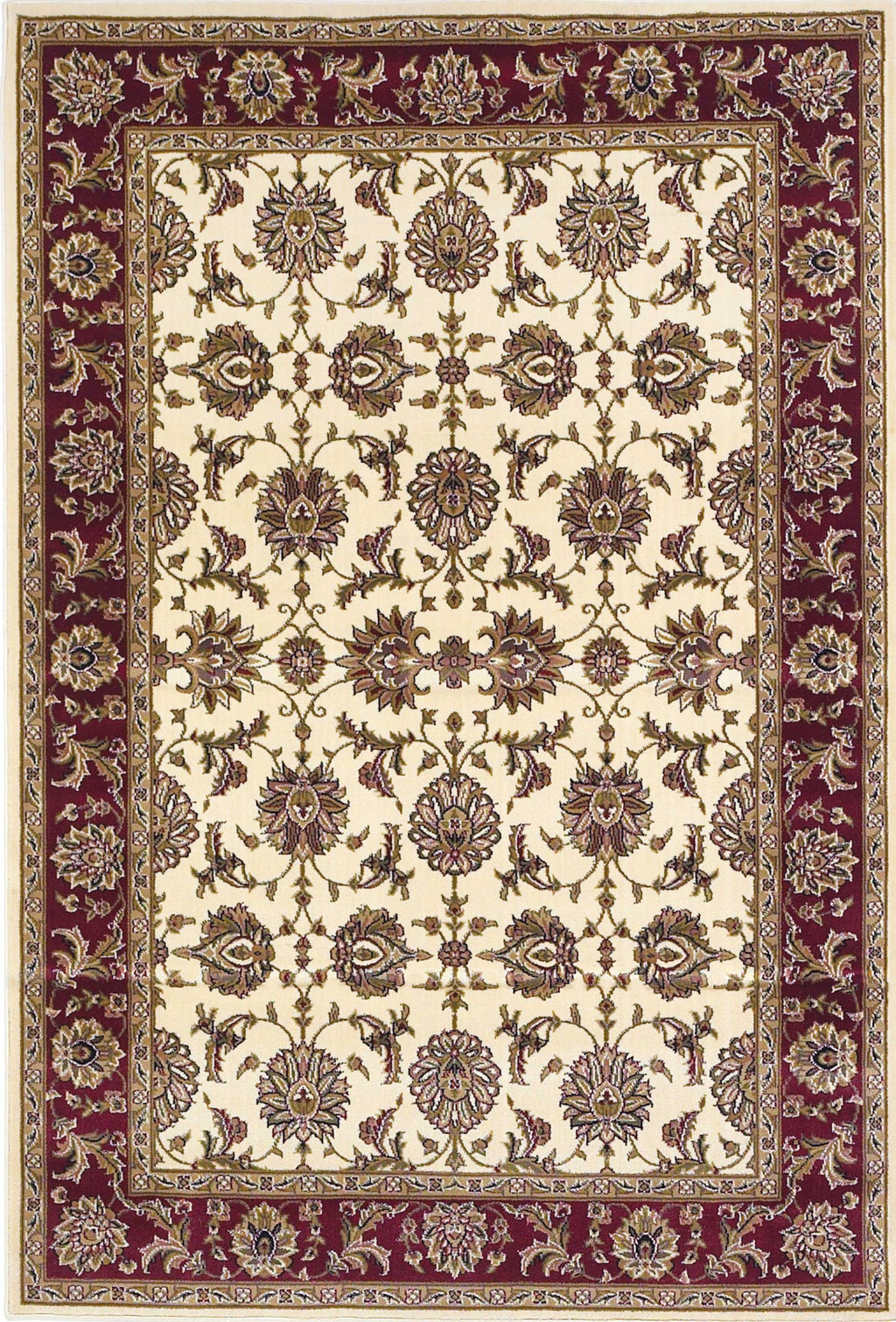 5'X8' Ivory Red Machine Woven Floral Traditional Indoor Area Rug - 99fab 