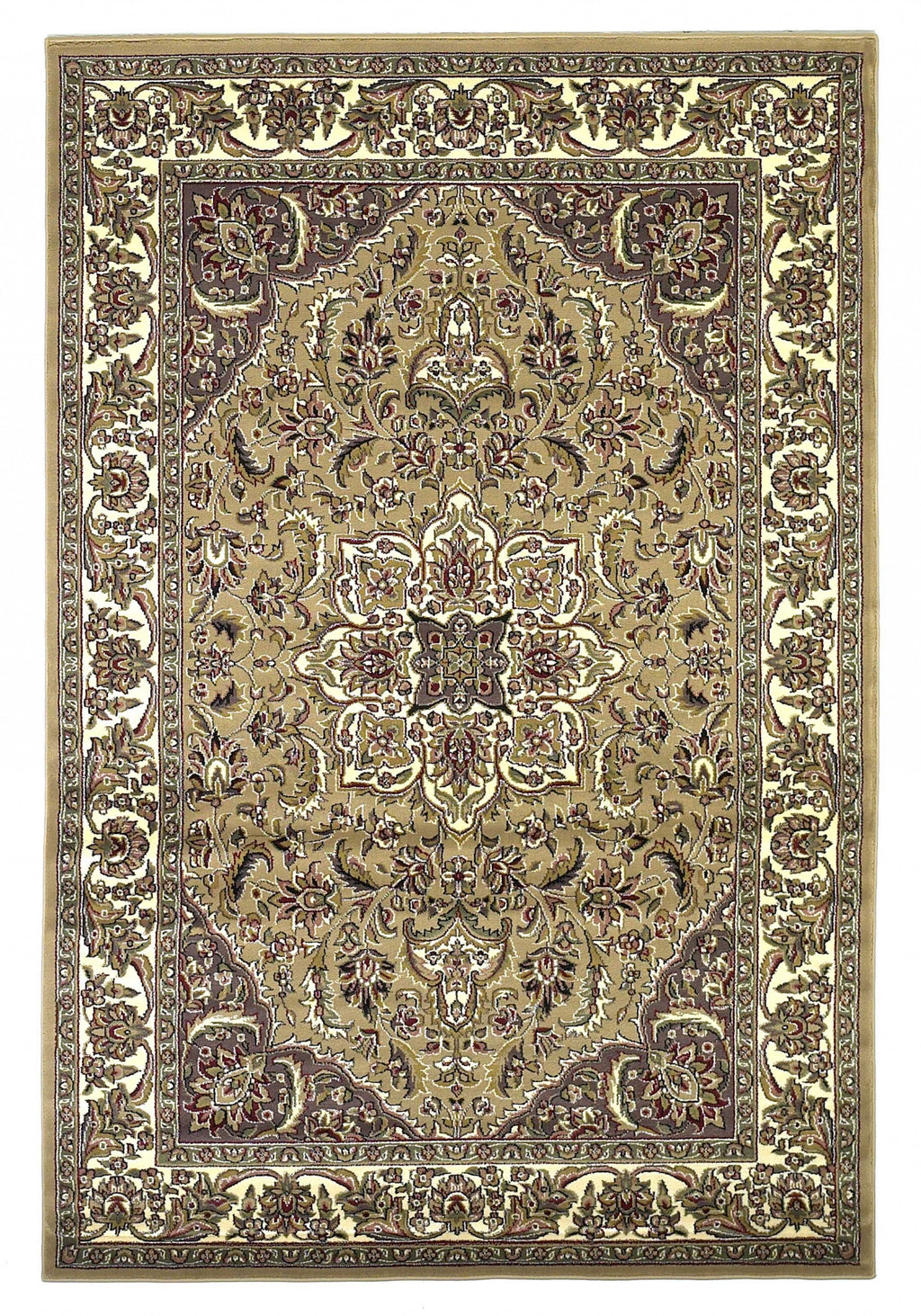 5'X8' Beige Ivory Machine Woven Floral Medallion Indoor Area Rug - 99fab 