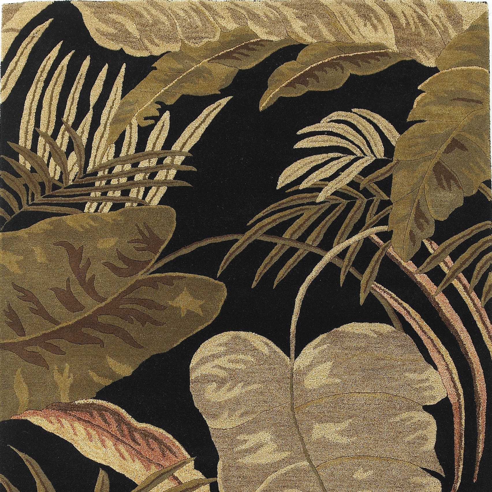 3'X5' Midnight Black Hand Tufted Tropical Leaves Indoor Area Rug