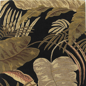 3'X5' Midnight Black Hand Tufted Tropical Leaves Indoor Area Rug