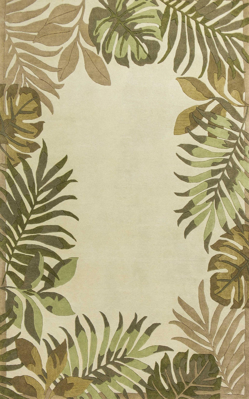 3'X5' Ivory Hand Tufted Bordered Tropical Leaves Indoor Area Rug - 99fab 