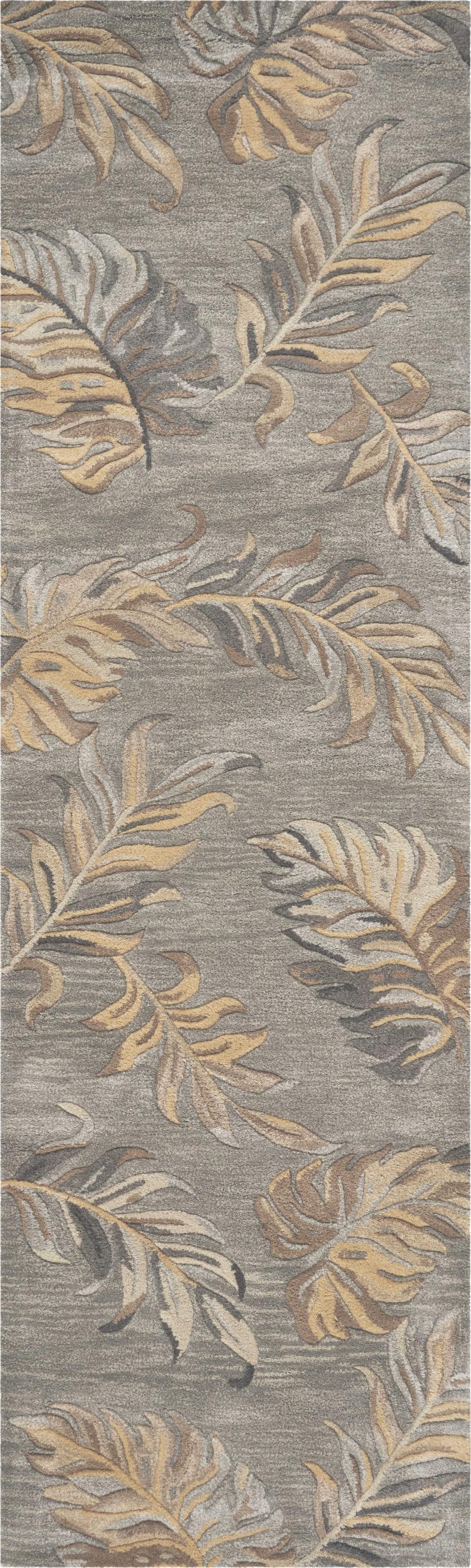 2' X 8' Grey Palm Leaves Wool Runner Rug - 99fab 